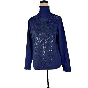 Jolie Eric Gaskins Women Turtleneck Long Sleeve Knit Top Embellished Black Small